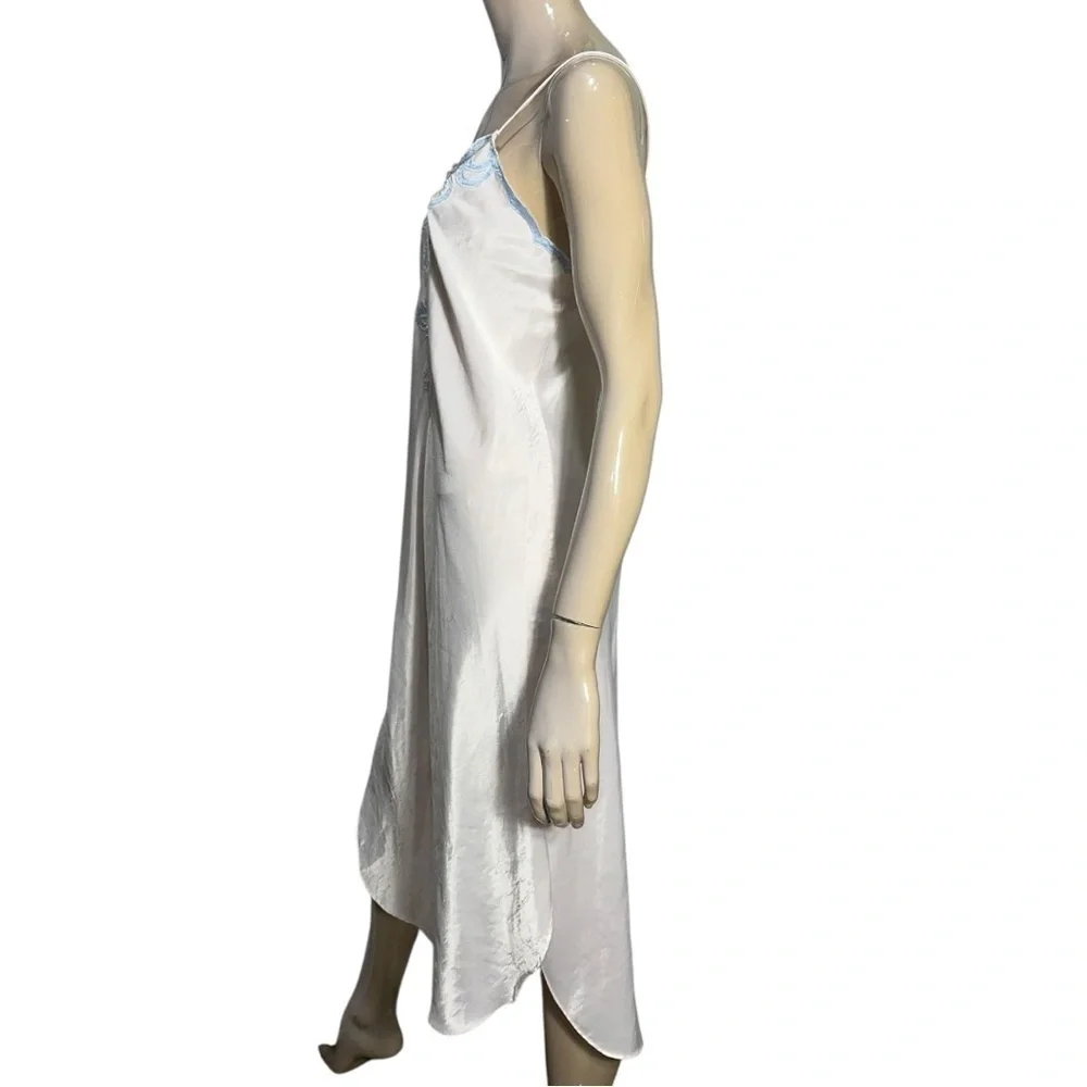 Natori Vintage Women’s Size S M Pale Pink Blue Lace Front Spaghetti Strap Gown